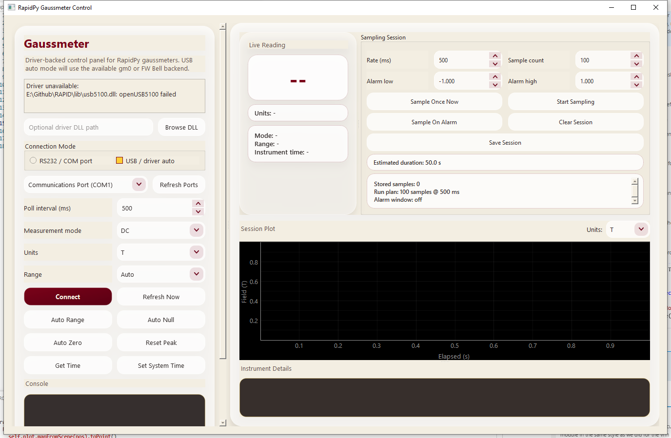 RapidPy Gaussmeter Control screenshot