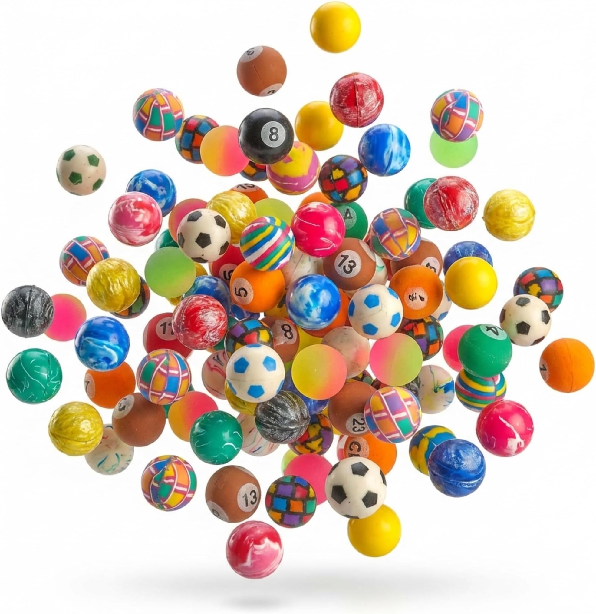 Assorted colorful balls suspended in midair
